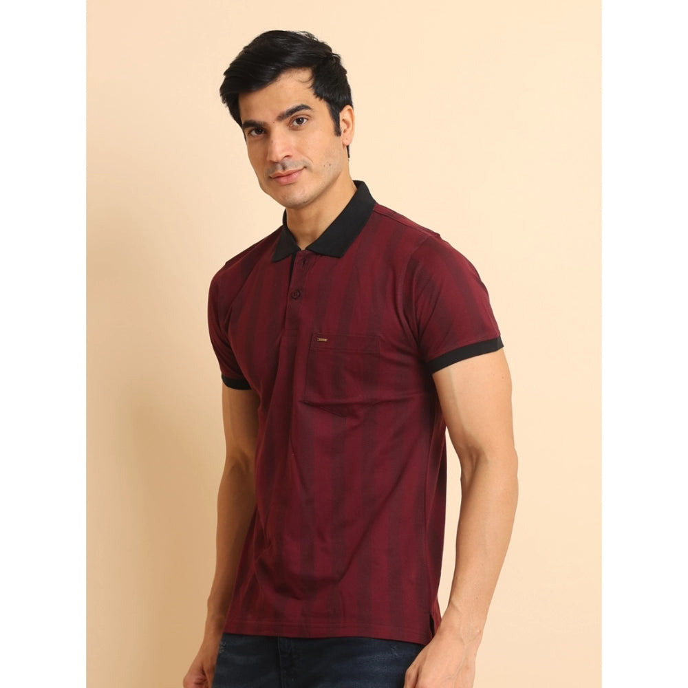 Amfyn Men's Casual Cotton Printed Polo Neck Half Sleeve T-Shirt (Plum)