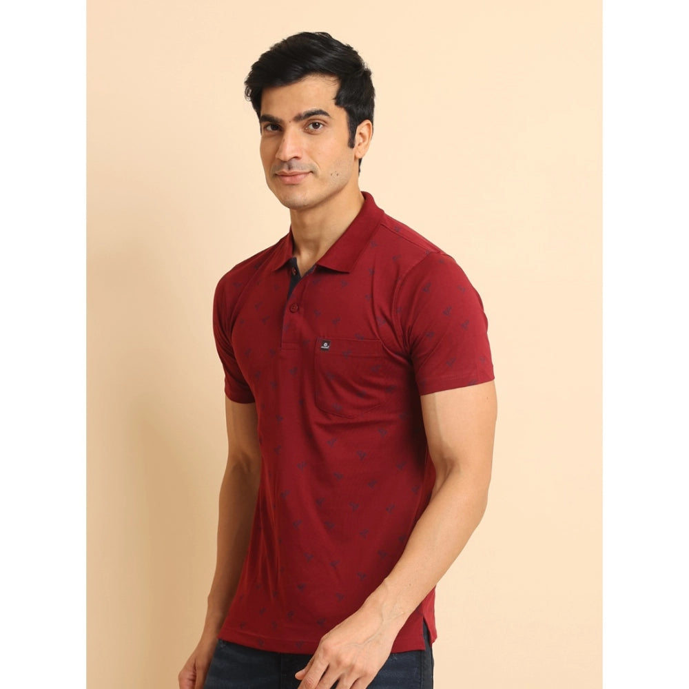 Amfyn Men's Casual Cotton Printed Polo Neck Half Sleeve T-Shirt (Red)