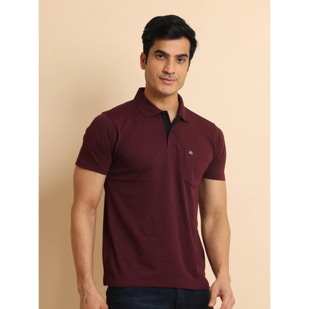 Amfyn Men's Casual Cotton Printed Polo Neck Half Sleeve T-Shirt (Wine)