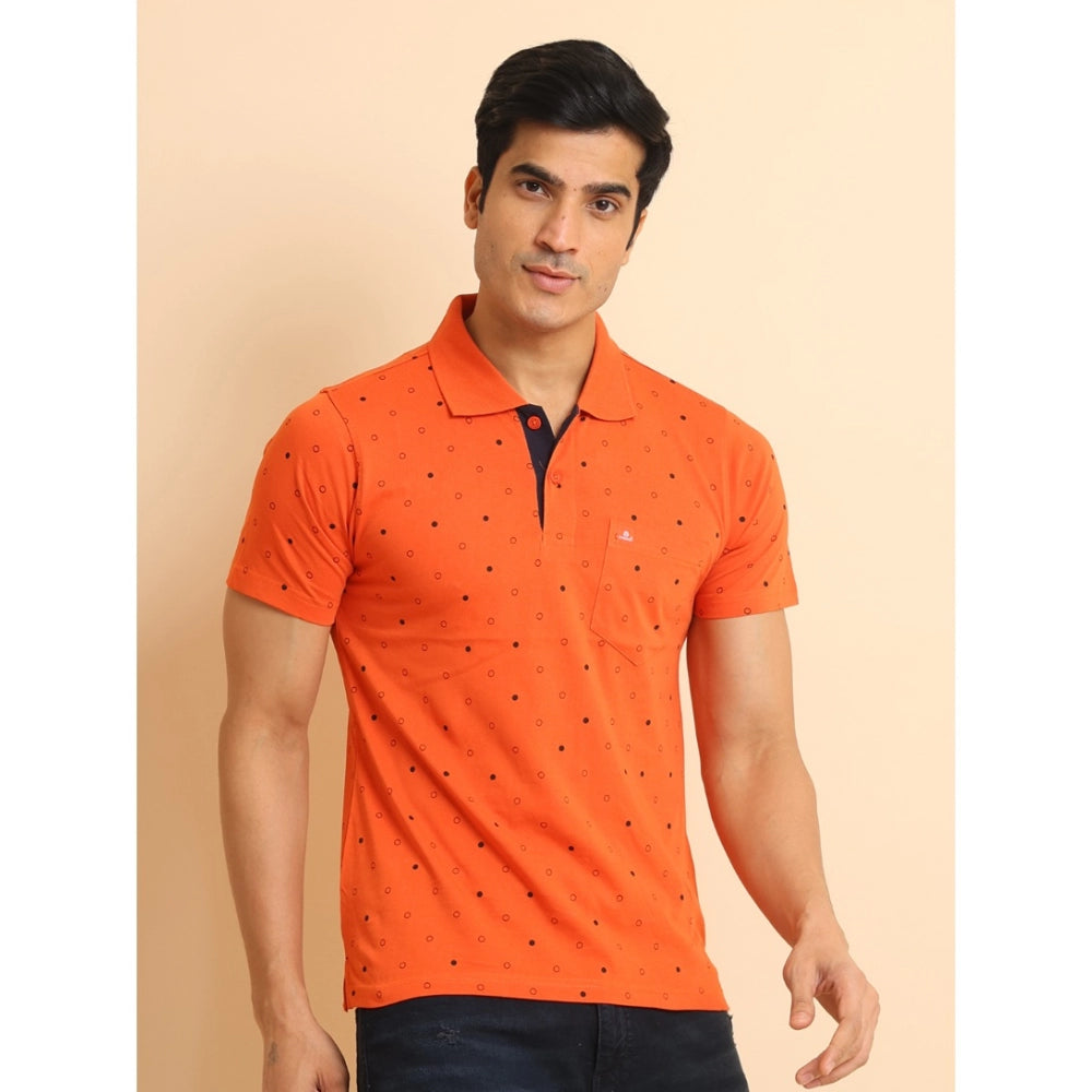 Amfyn Men's Casual Cotton Printed Polo Neck Half Sleeve T-Shirt (Rust)