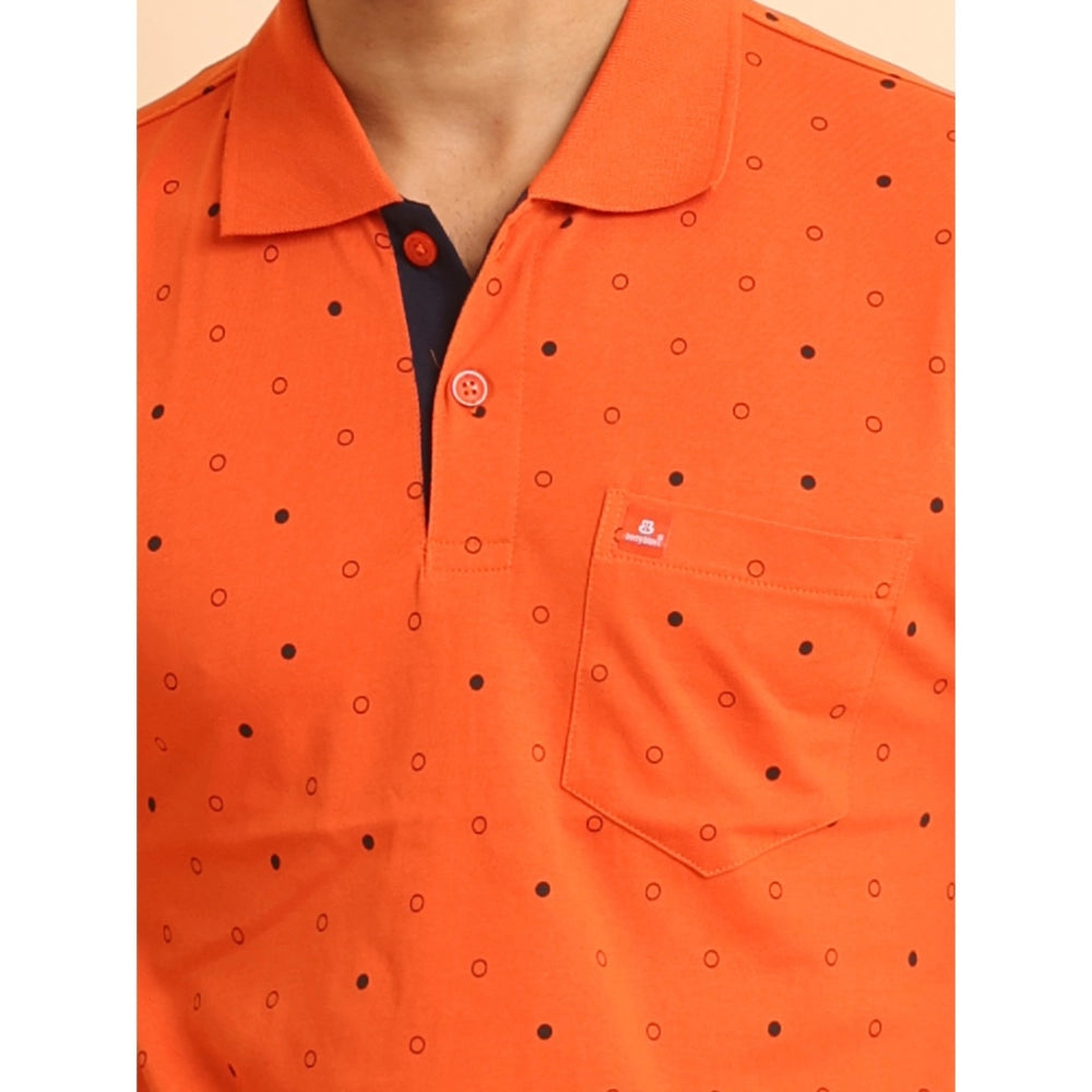 Amfyn Men's Casual Cotton Printed Polo Neck Half Sleeve T-Shirt (Rust)