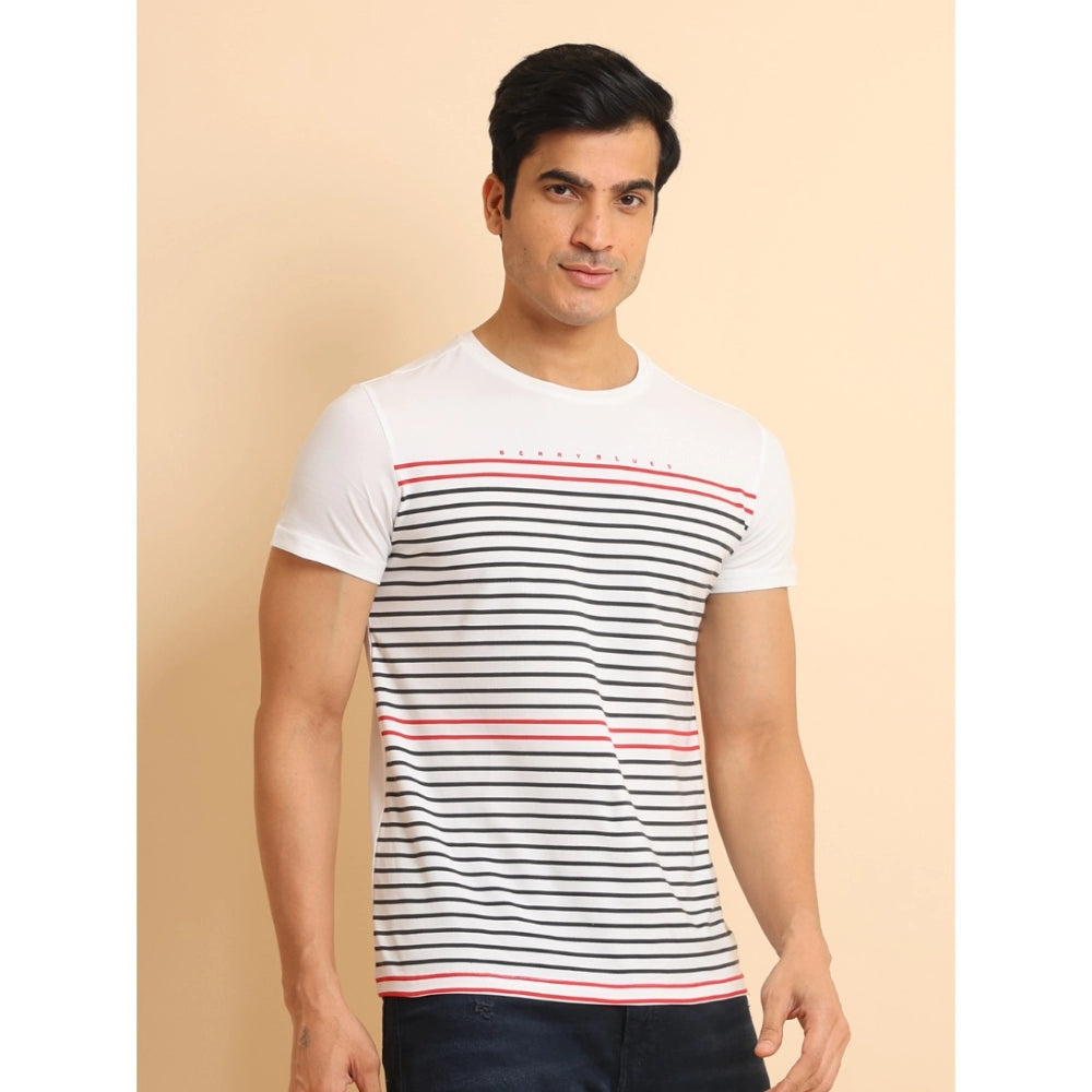 Amfyn Men's Casual Cotton Printed Round Neck Half Sleeve T-Shirt (White)