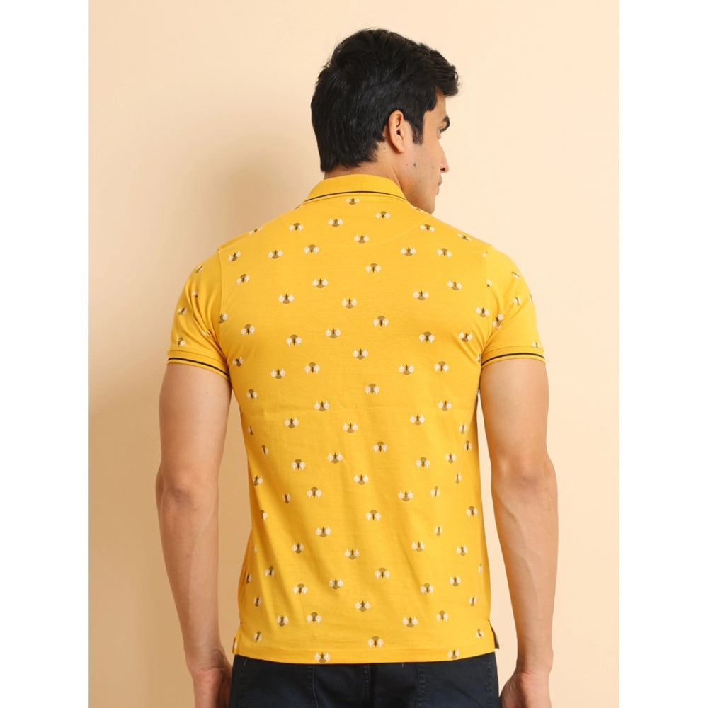 Amfyn Men's Casual Cotton Printed Polo Neck Half Sleeve T-Shirt (Mustard)