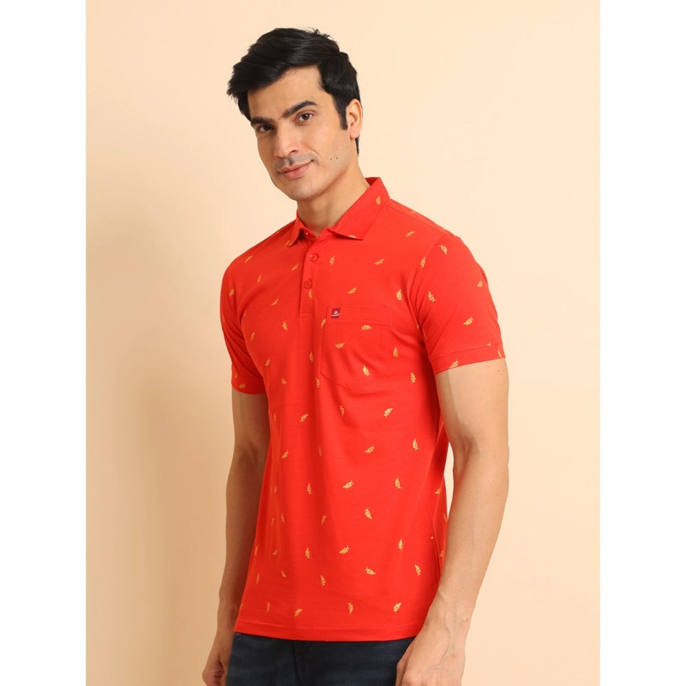 Amfyn Men's Casual Cotton Printed Polo Neck Half Sleeve T-Shirt (Red)