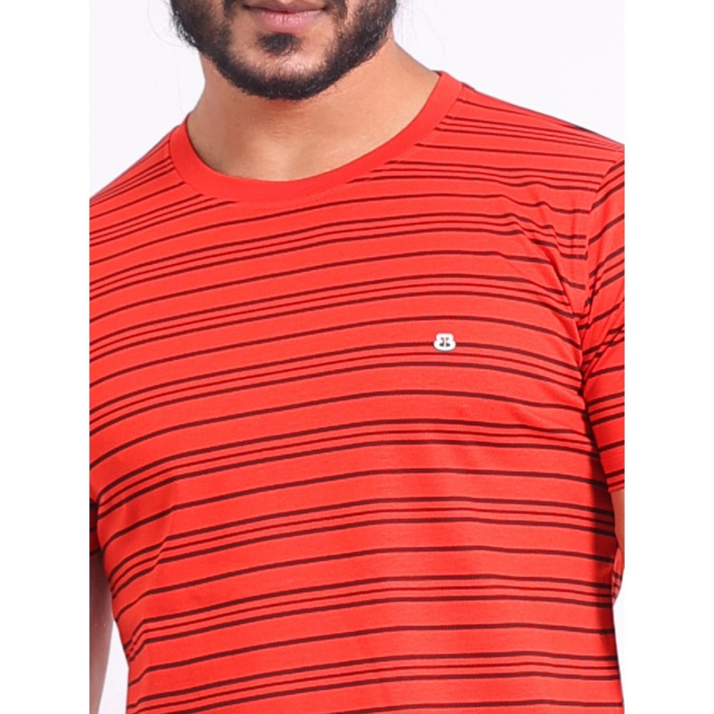 Amfyn Men's Casual Cotton Printed Round Neck Half Sleeve T-Shirt (Red)