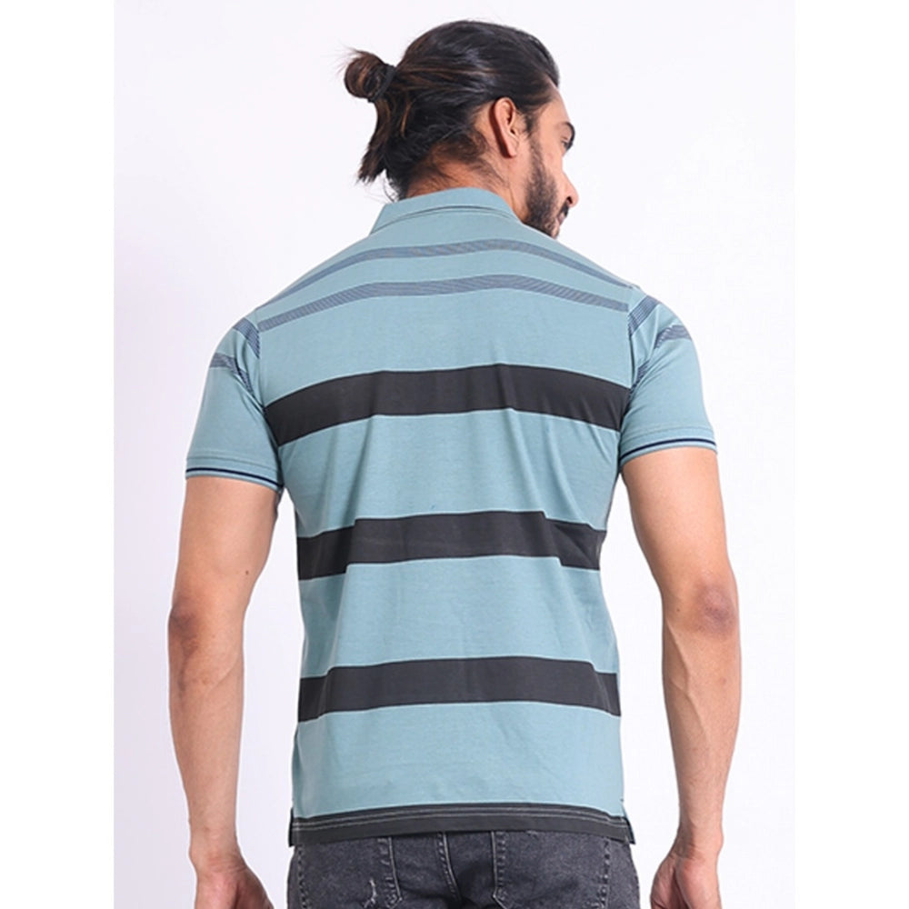 Amfyn Men's Casual Cotton Printed Polo Neck Half Sleeve T-Shirt (Green)