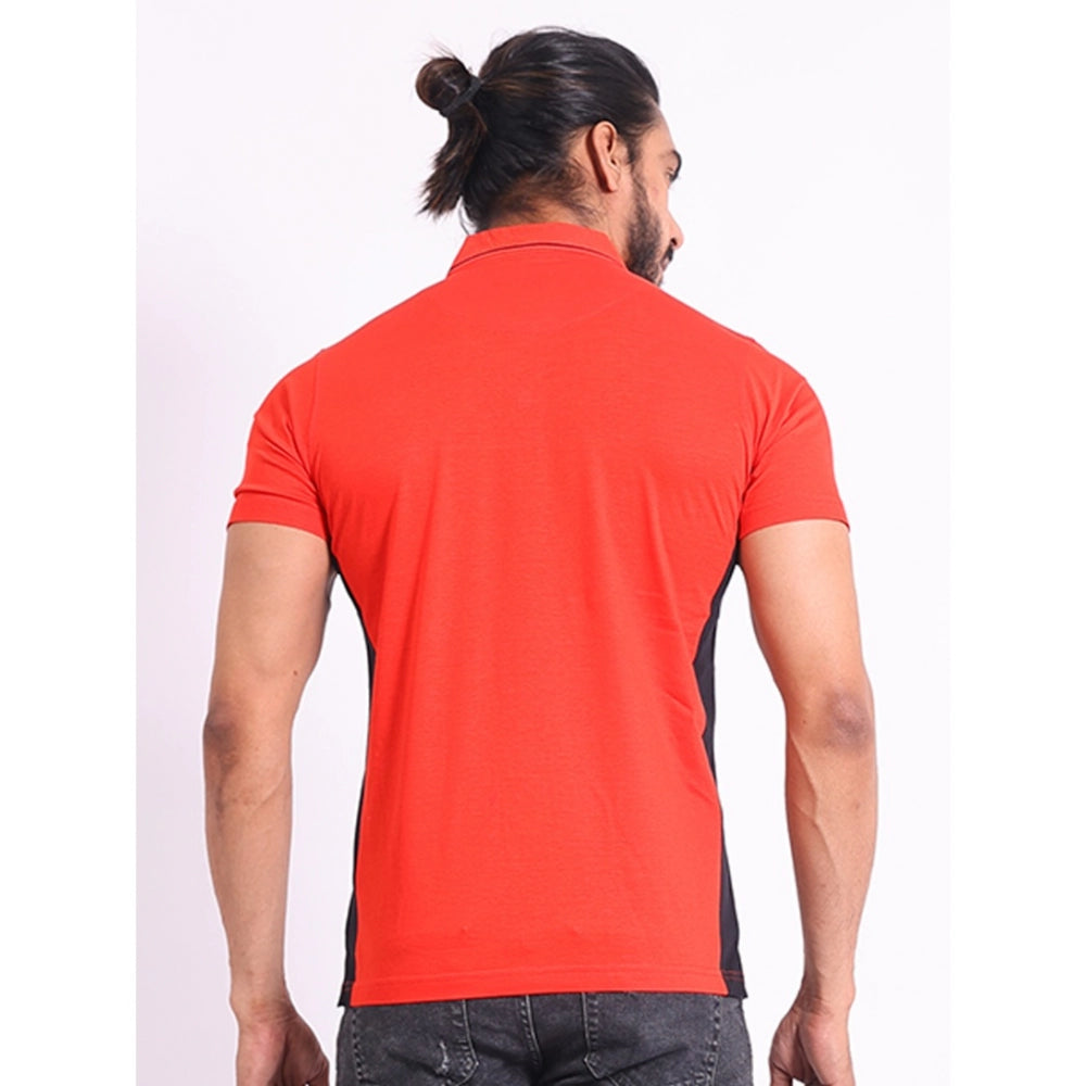 Amfyn Men's Casual Cotton Printed Polo Neck Half Sleeve T-Shirt (Red)