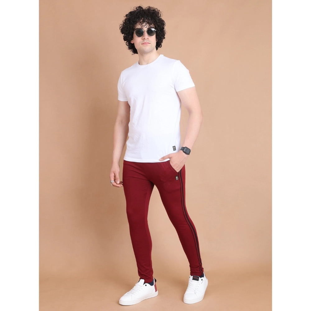 Amfyn Men's Casual Cotton Striped Full Length Track Pant (Maroon)