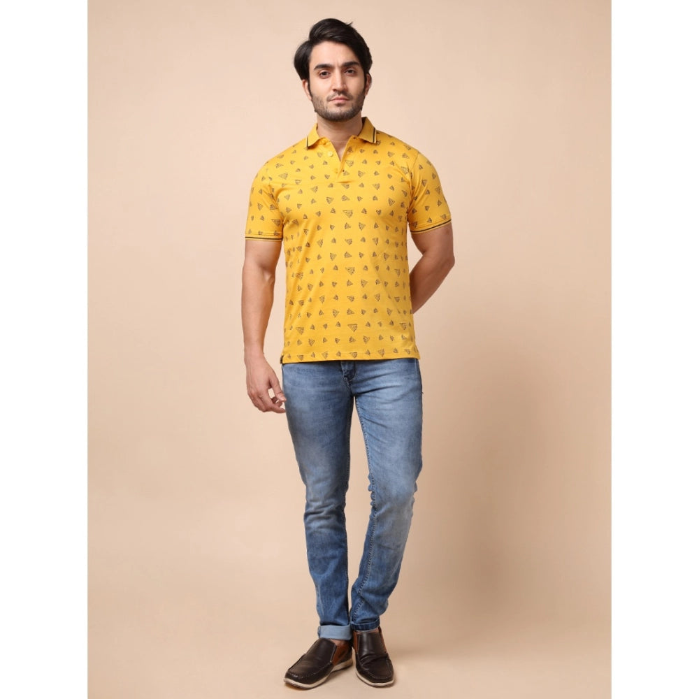 Amfyn Men's Casual Cotton Printed Polo Neck Half Sleeve T-Shirt (Mustard)