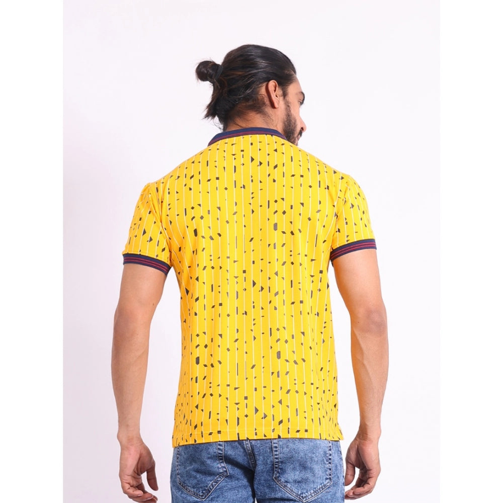 Amfyn Men's Casual Cotton Printed Polo Neck Half Sleeve T-Shirt (Turmeric)