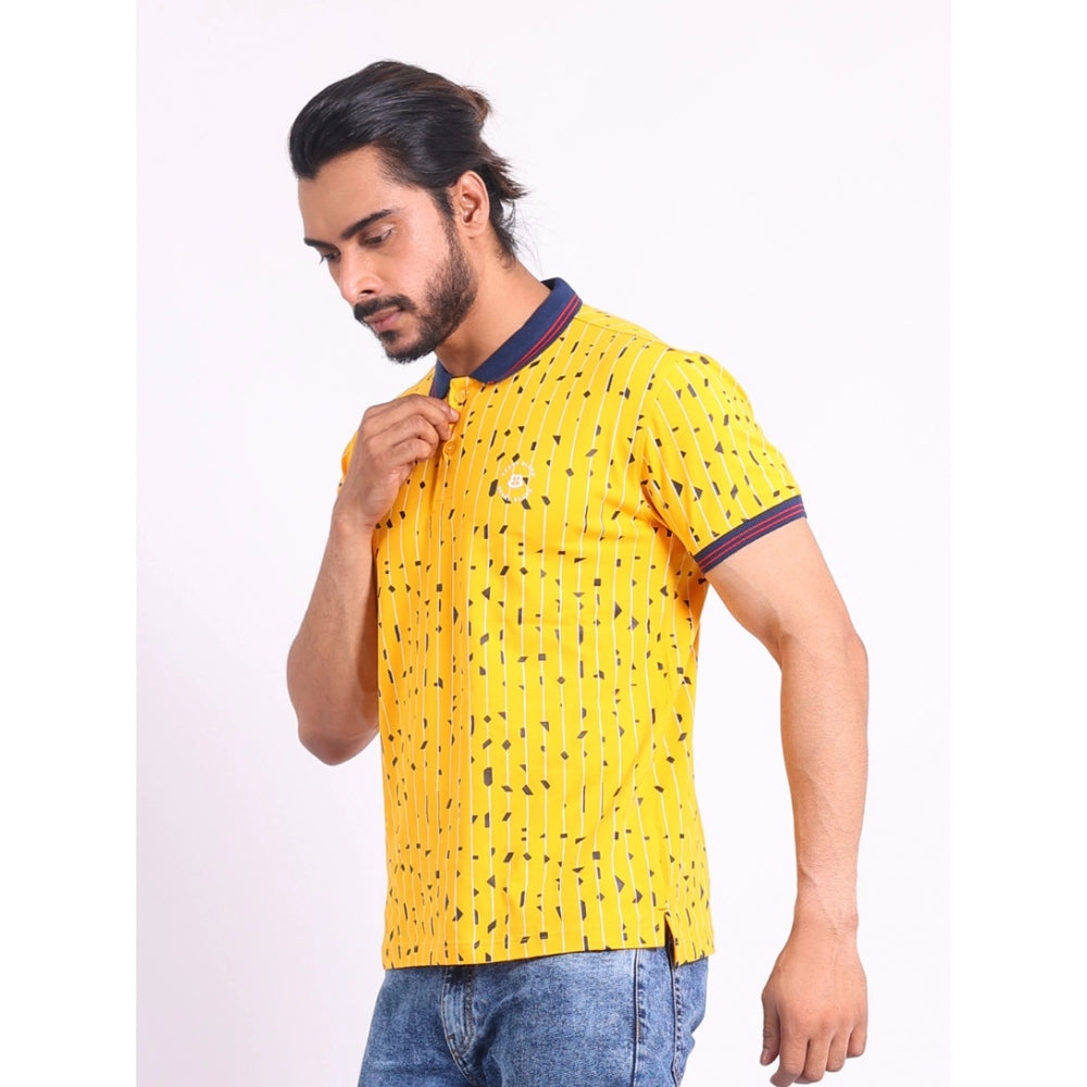 Amfyn Men's Casual Cotton Printed Polo Neck Half Sleeve T-Shirt (Turmeric)