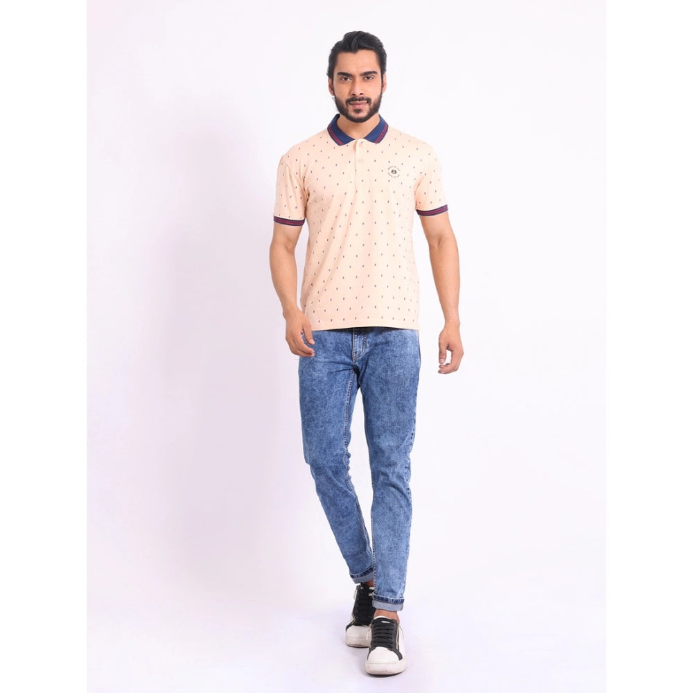 Amfyn Men's Casual Cotton Printed Polo Neck Half Sleeve T-Shirt (Peach)