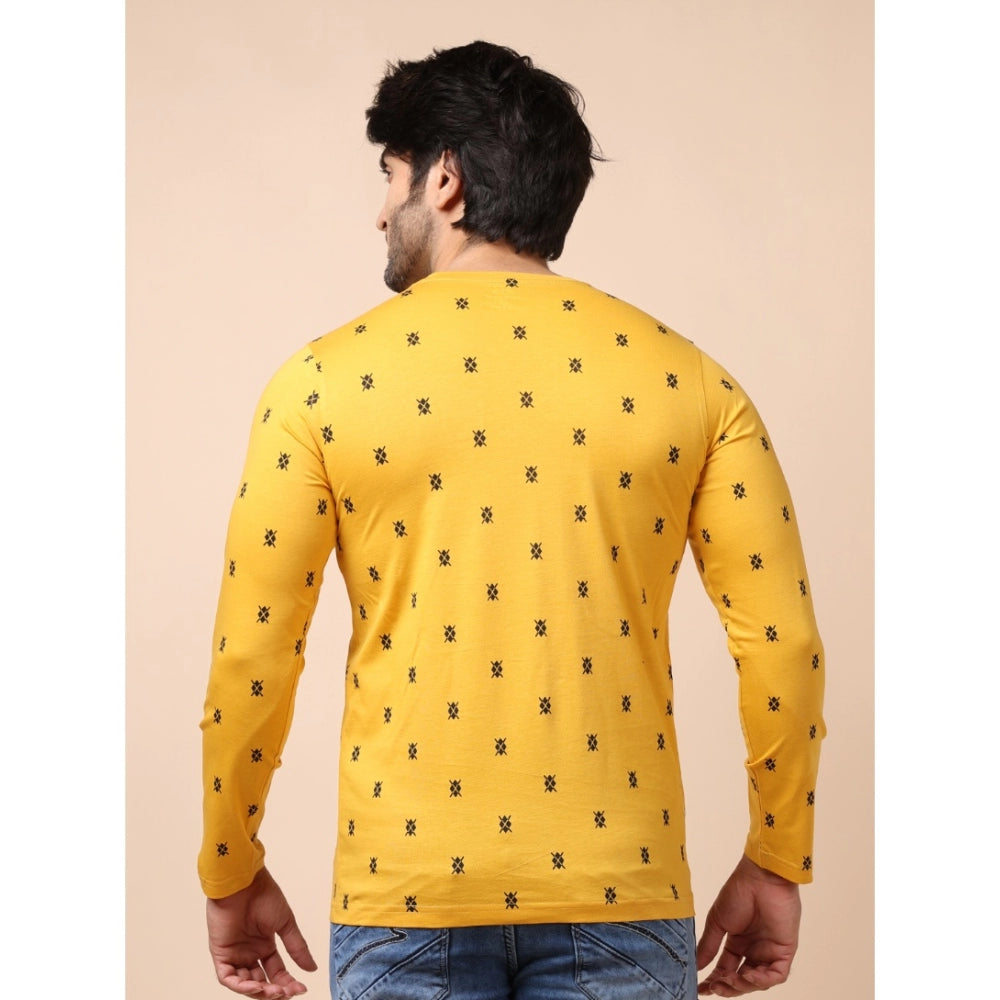 Amfyn Men's Casual Cotton Printed Round Neck Full Sleeve T-Shirt (Mustard)