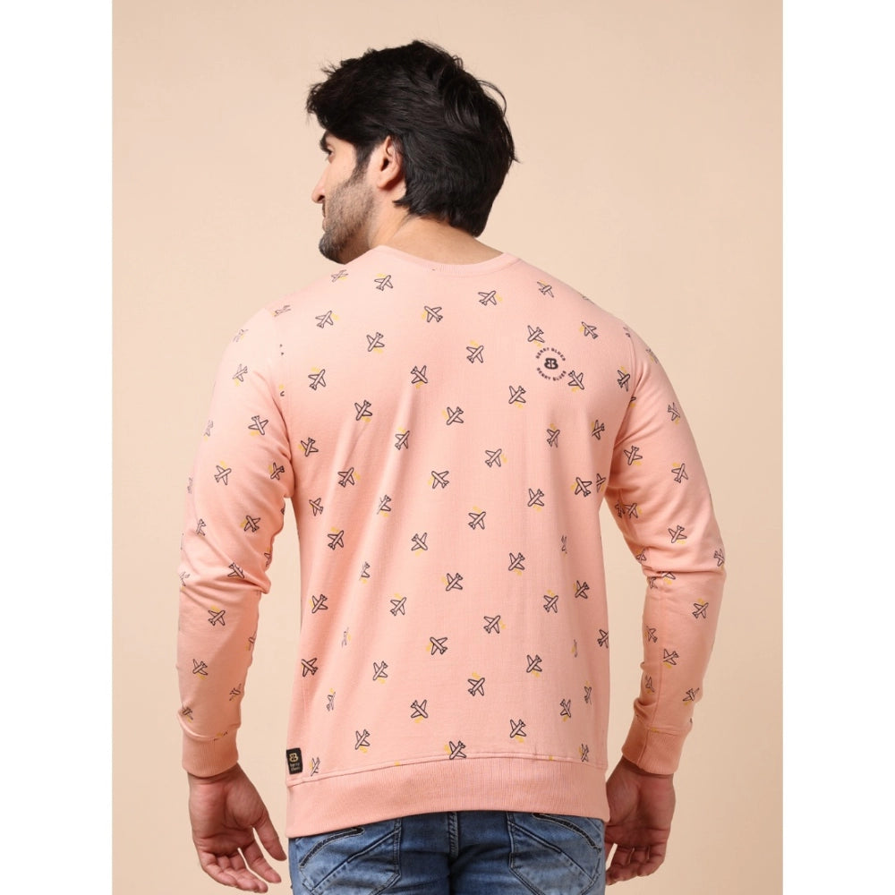 Amfyn Men's Casual Cotton Printed Round Neck Full Sleeve Sweat Shirt (Peach)
