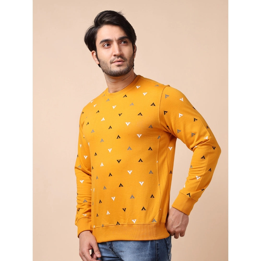 Amfyn Men's Casual Cotton Printed Round Neck Full Sleeve Sweat Shirt (Mustard)
