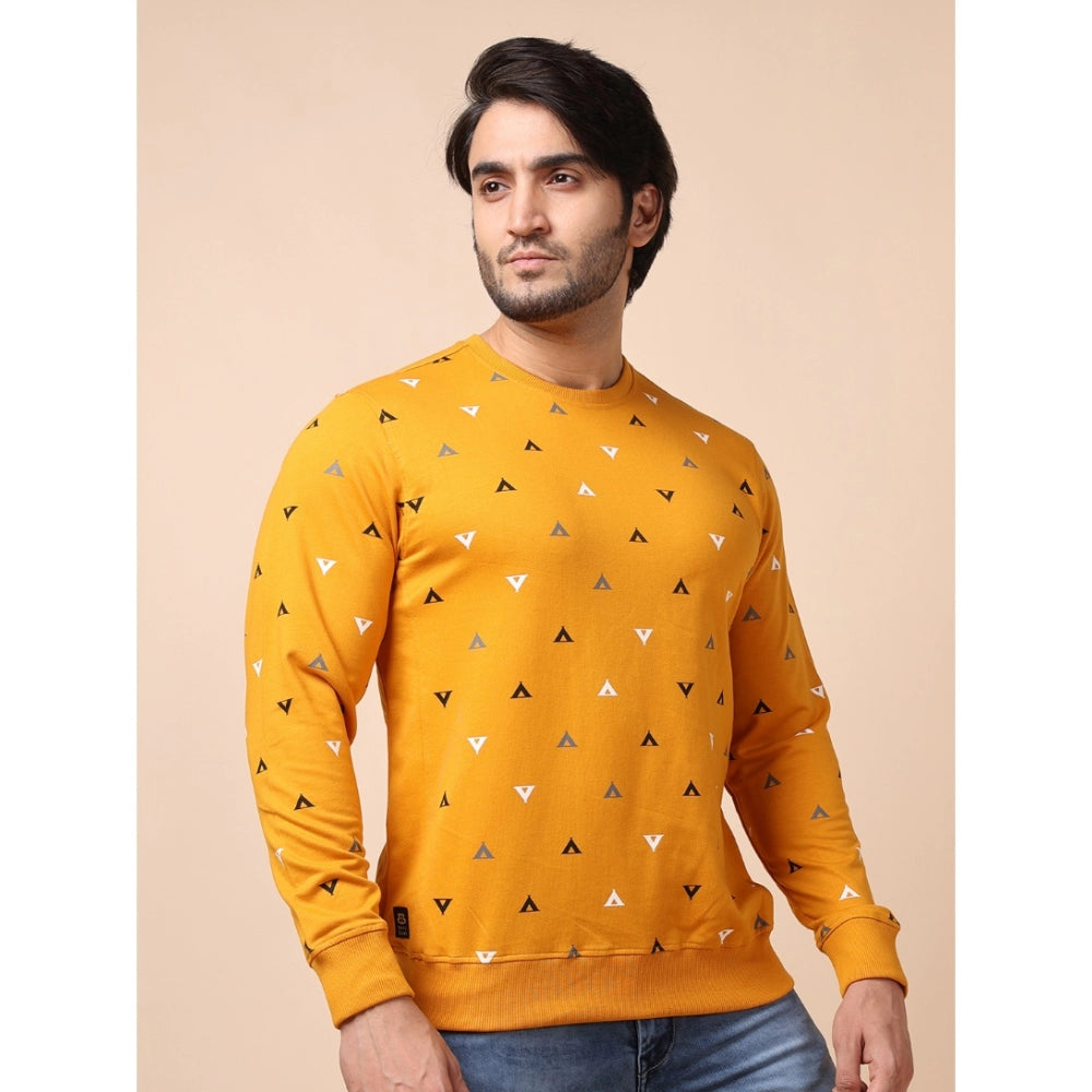 Amfyn Men's Casual Cotton Printed Round Neck Full Sleeve Sweat Shirt (Mustard)