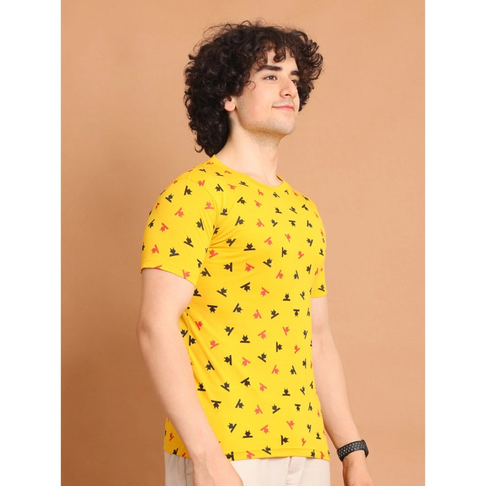Amfyn Men's Casual Cotton Printed Round Neck Half Sleeve T-Shirt (Yellow)