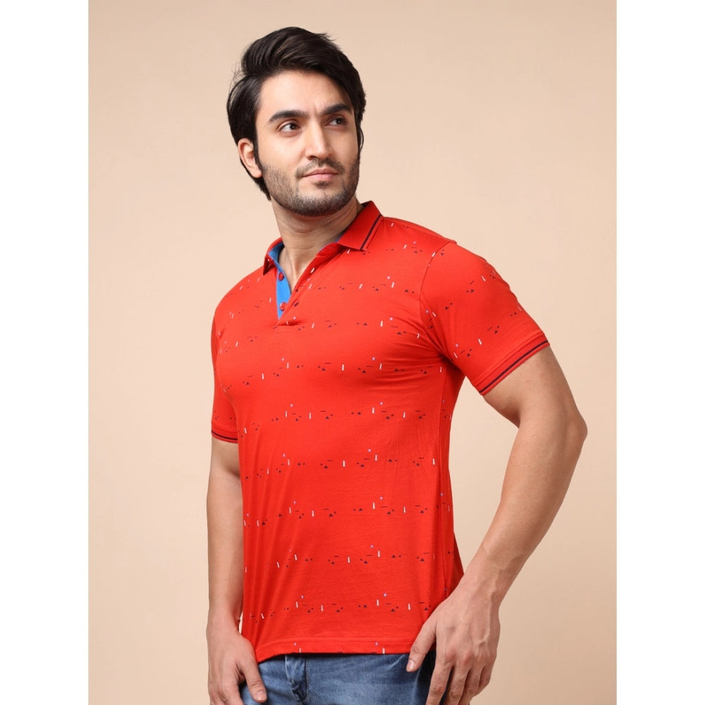 Amfyn Men's Casual Cotton Printed Polo Neck Half Sleeve T-Shirt (Red)