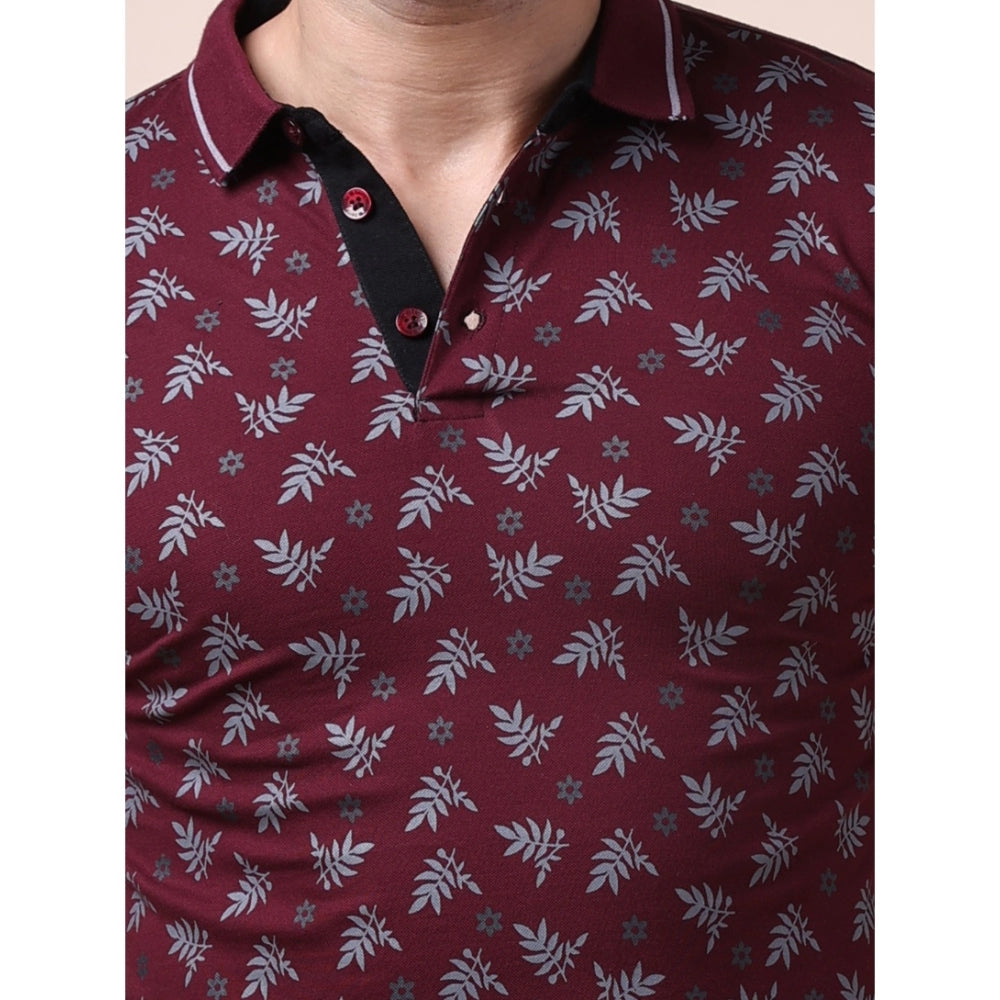 Amfyn Men's Casual Cotton Printed Polo Neck Half Sleeve T-Shirt (Plum)