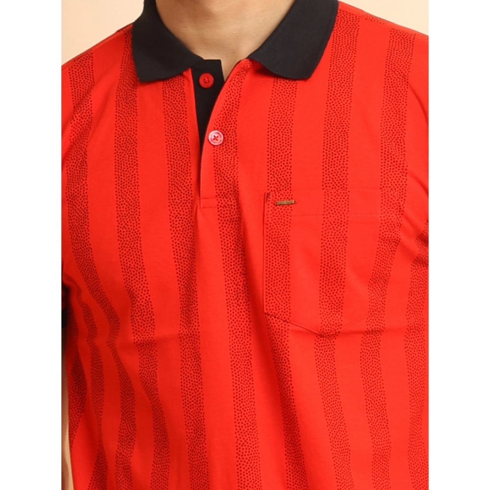 Amfyn Men's Casual Cotton Printed Polo Neck Half Sleeve T-Shirt (Red)