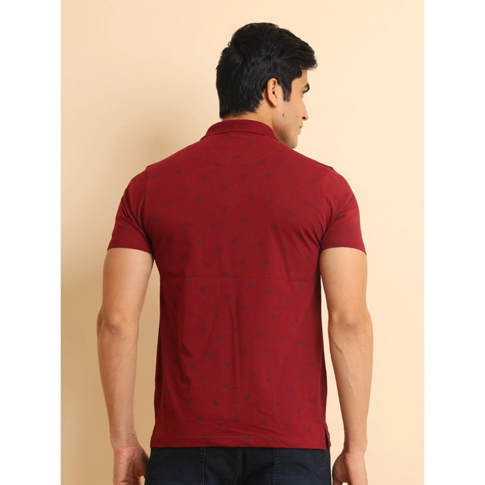 Amfyn Men's Casual Cotton Printed Polo Neck Half Sleeve T-Shirt (Red)