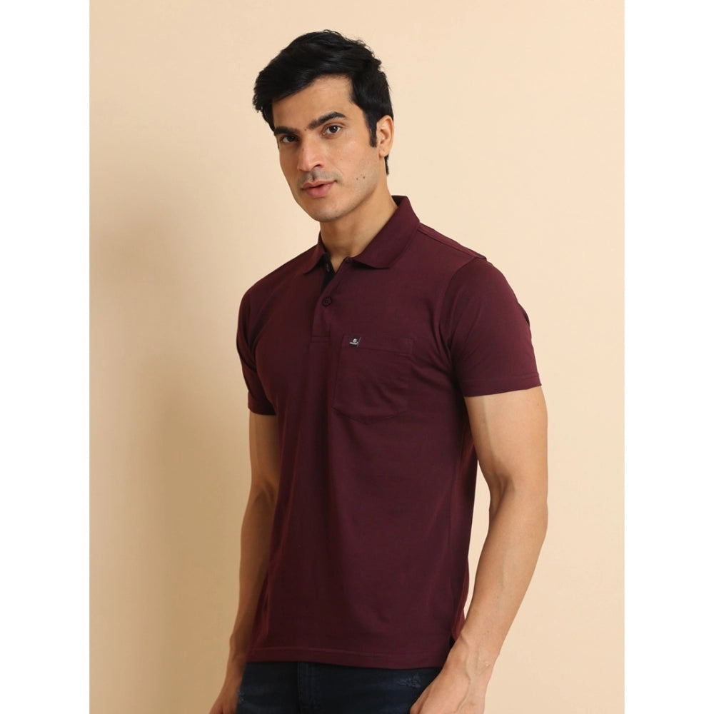 Amfyn Men's Casual Cotton Printed Polo Neck Half Sleeve T-Shirt (Wine)