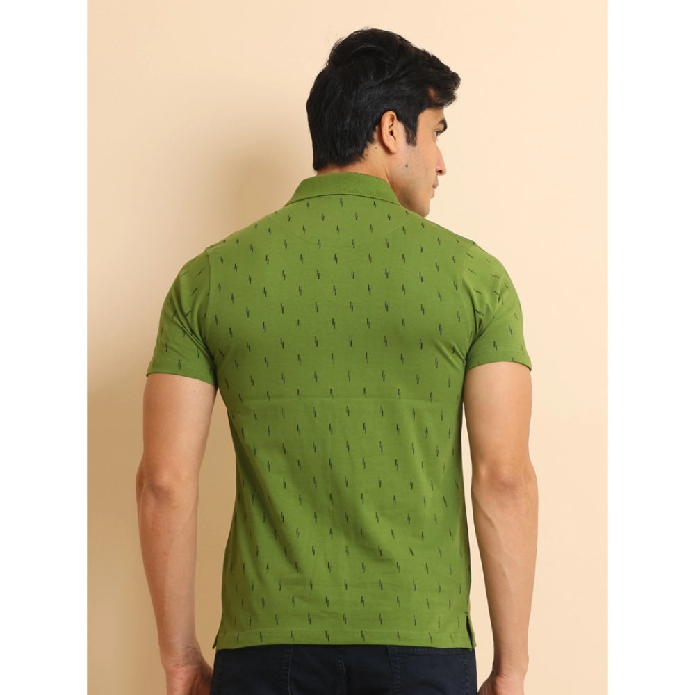 Amfyn Men's Casual Cotton Printed Polo Neck Half Sleeve T-Shirt (Green)