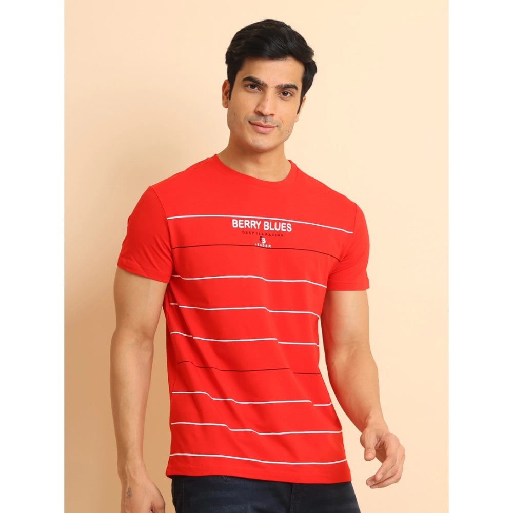 Amfyn Men's Casual Cotton Printed Round Neck Half Sleeve T-Shirt (Red)