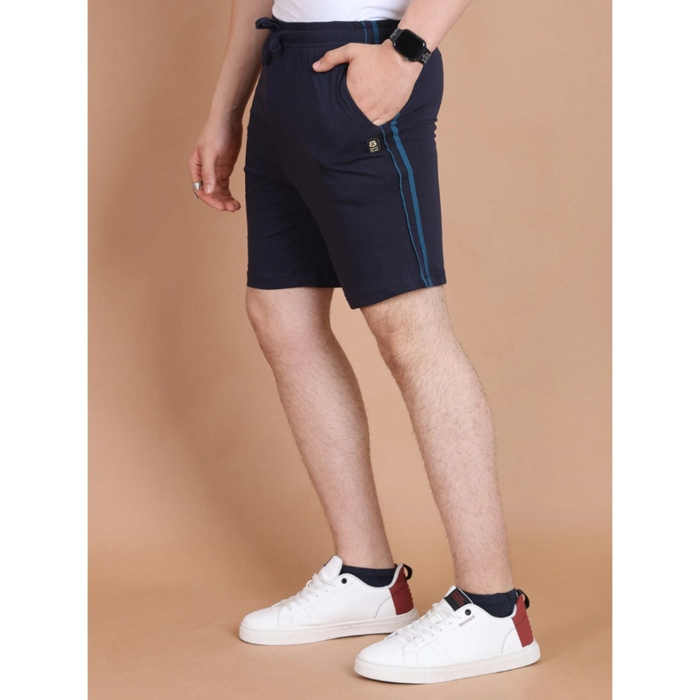 Amfyn Men's Casual Cotton Striped Above knee Shorts (Navy)