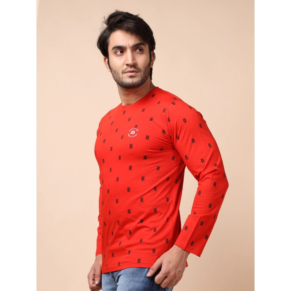 Amfyn Men's Casual Cotton Printed Round Neck Full Sleeve T-Shirt (Red)