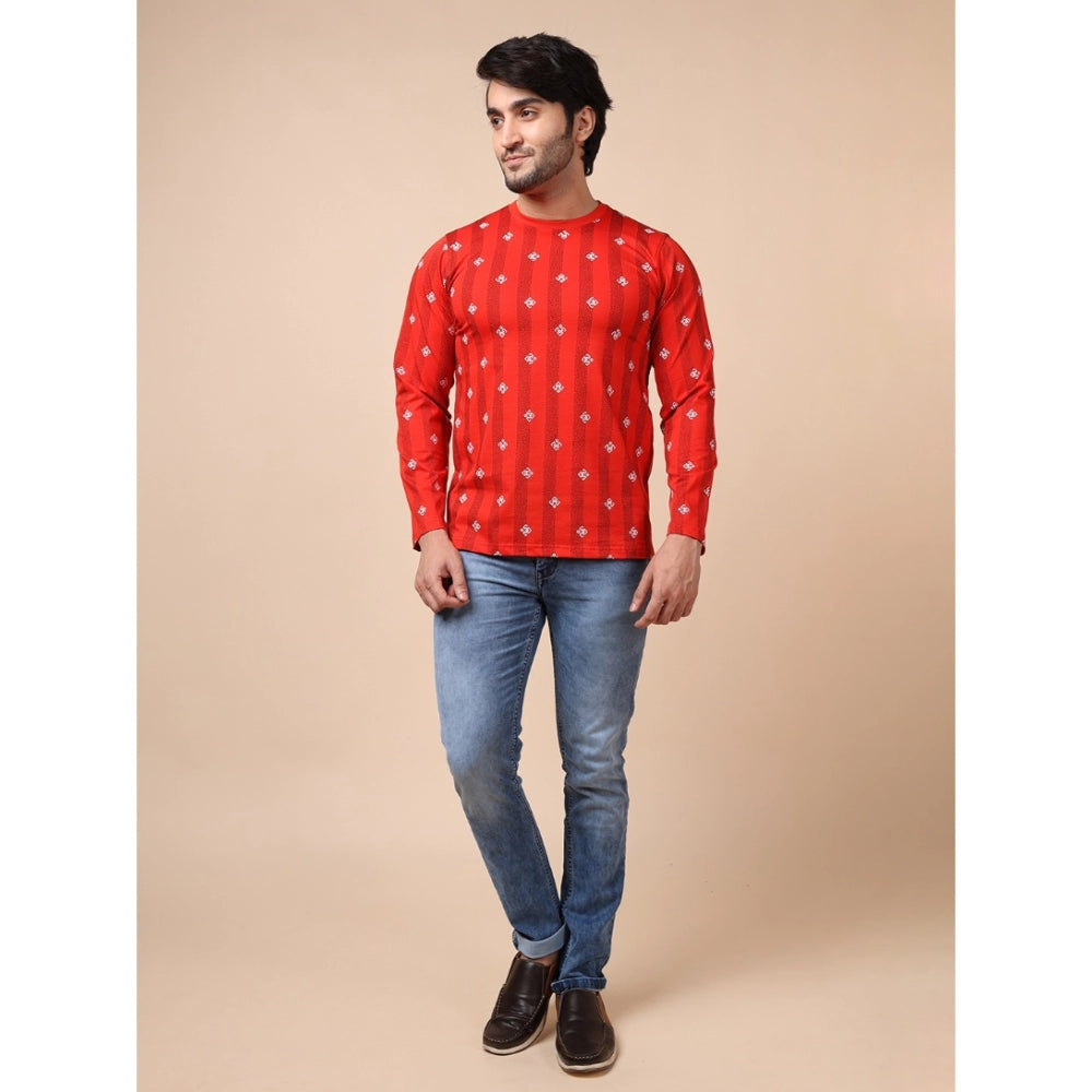 Amfyn Men's Casual Cotton Printed Round Neck Full Sleeve T-Shirt (Red)