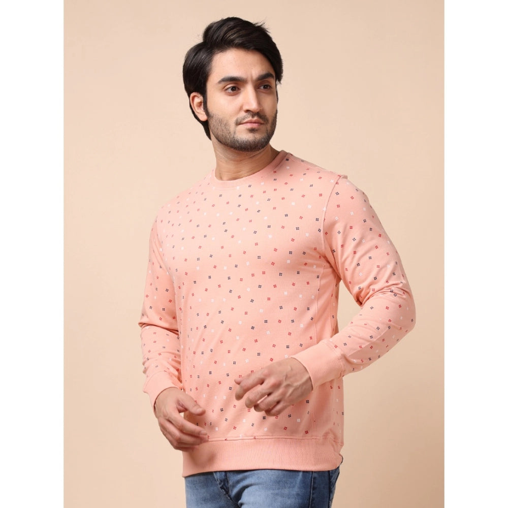 Amfyn Men's Casual Cotton Printed Round Neck Full Sleeve Sweat Shirt (Peach)