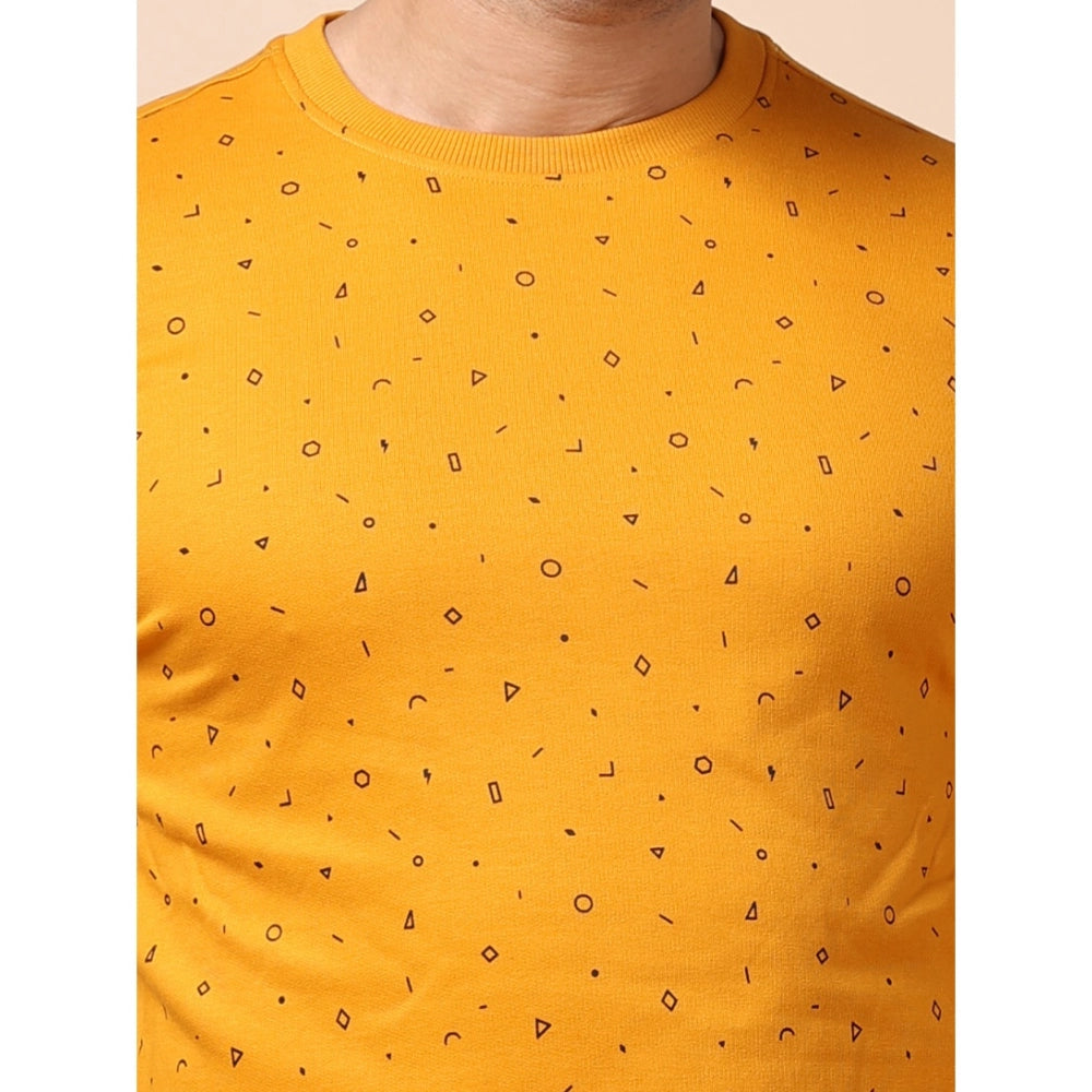 Amfyn Men's Casual Cotton Printed Round Neck Full Sleeve Sweat Shirt (Mustard)