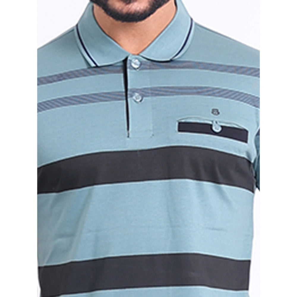 Amfyn Men's Casual Cotton Printed Polo Neck Half Sleeve T-Shirt (Green)