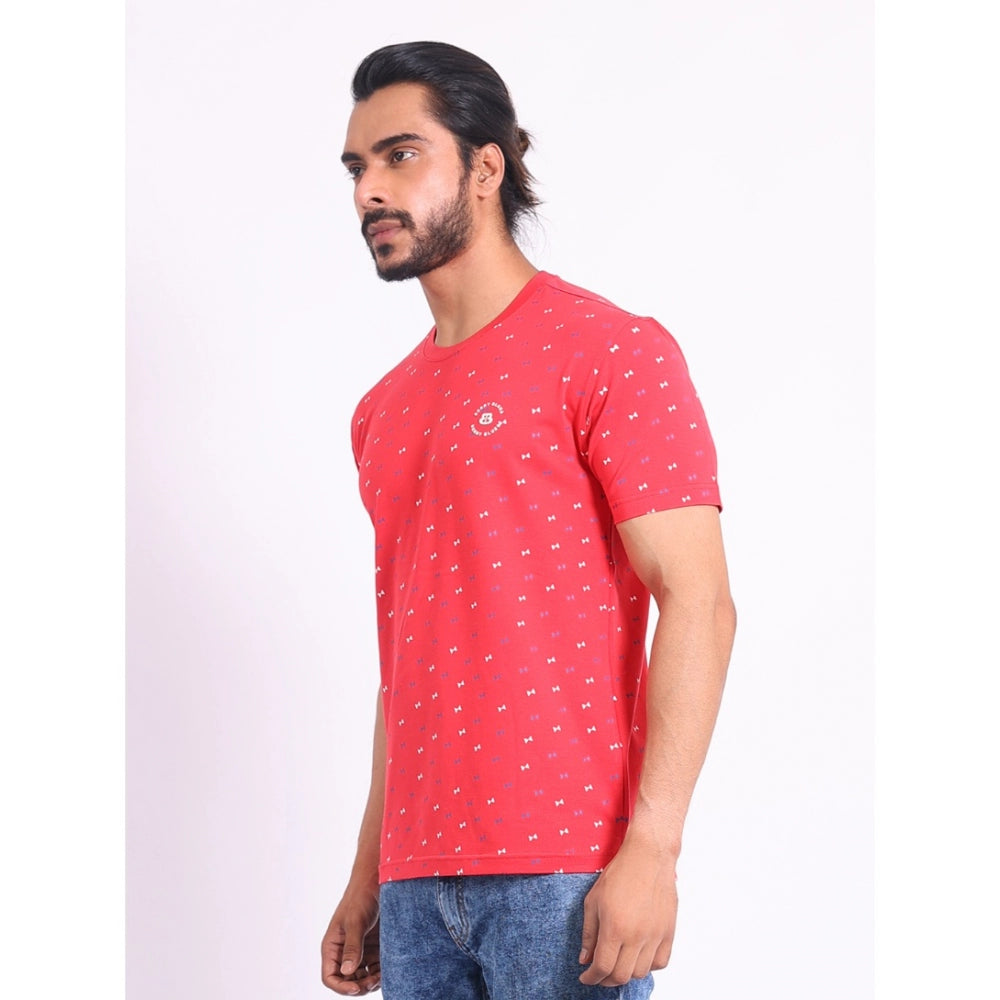 Amfyn Men's Casual Cotton Printed Round Neck Half Sleeve T-Shirt (Red)