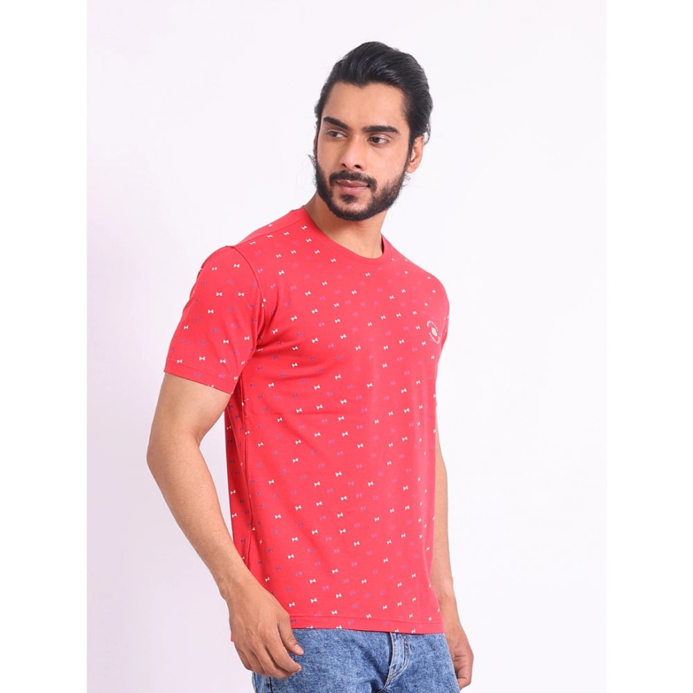 Amfyn Men's Casual Cotton Printed Round Neck Half Sleeve T-Shirt (Red)