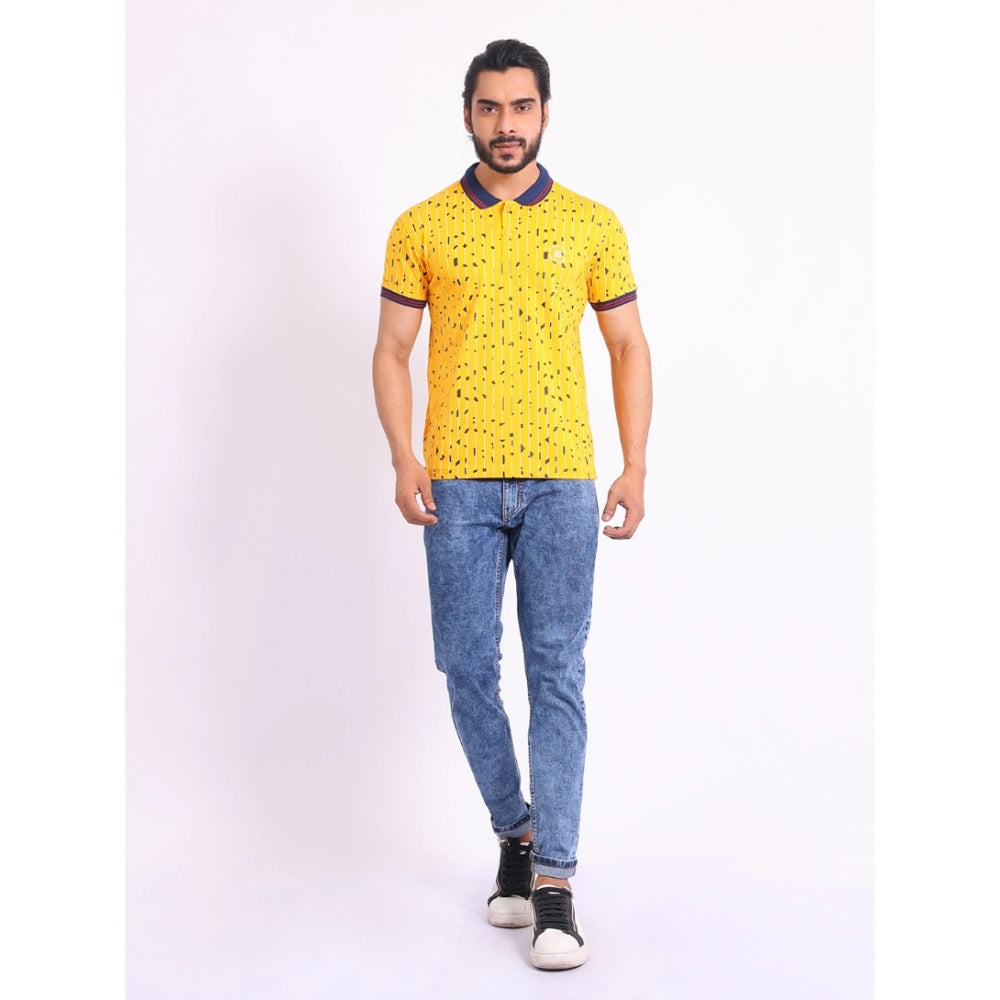 Amfyn Men's Casual Cotton Printed Polo Neck Half Sleeve T-Shirt (Turmeric)