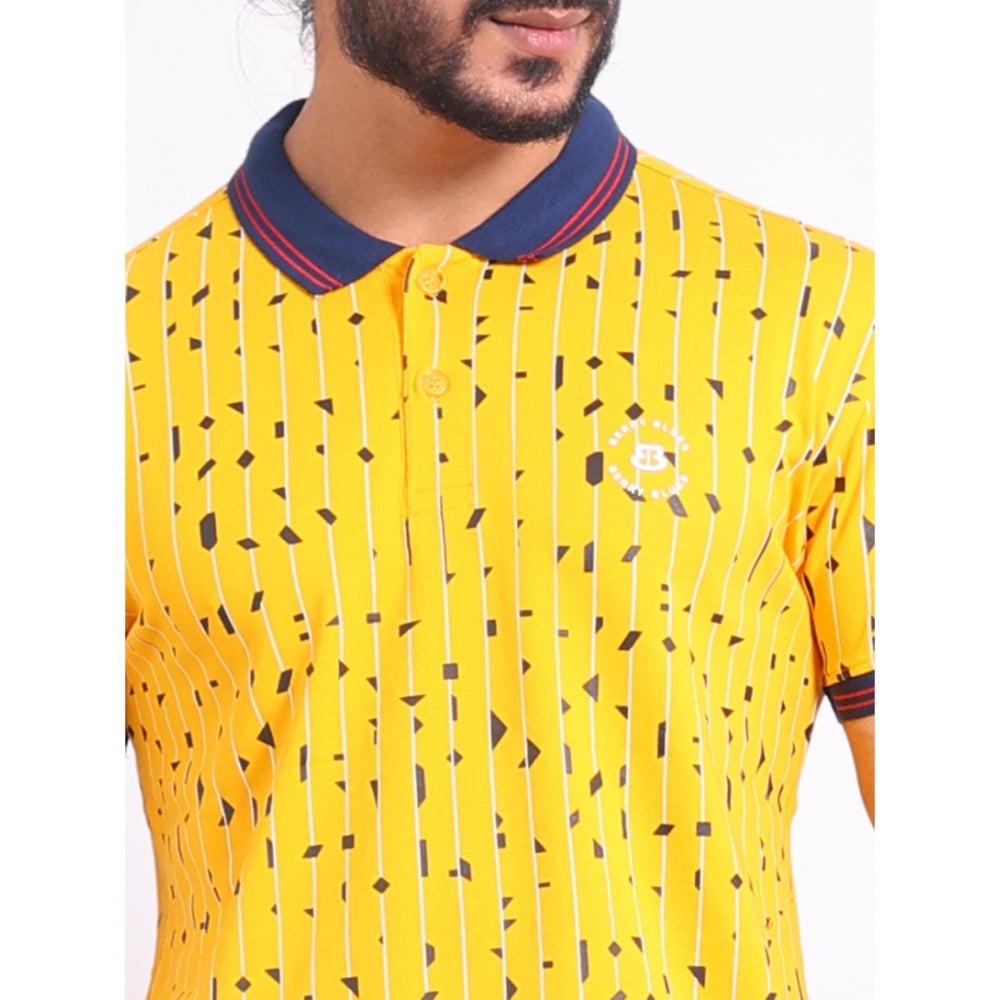 Amfyn Men's Casual Cotton Printed Polo Neck Half Sleeve T-Shirt (Turmeric)