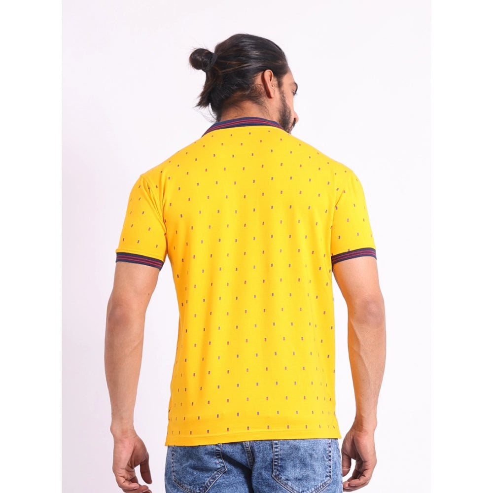 Amfyn Men's Casual Cotton Printed Polo Neck Half Sleeve T-Shirt (Turmeric)