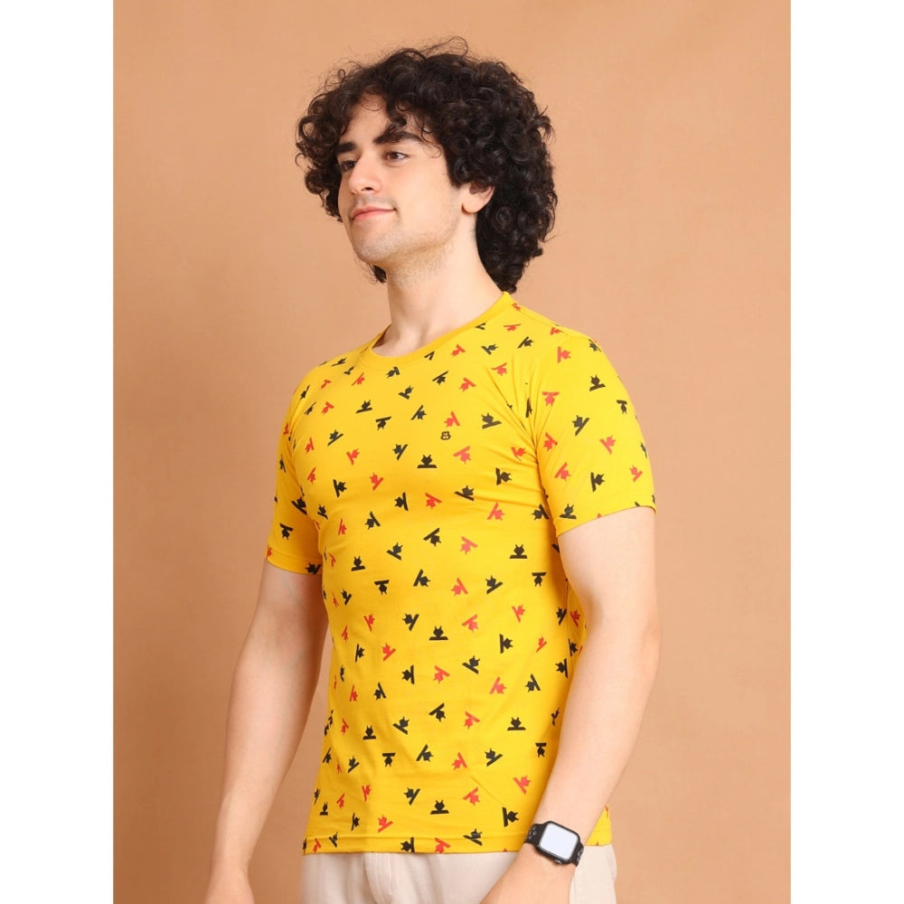Amfyn Men's Casual Cotton Printed Round Neck Half Sleeve T-Shirt (Yellow)