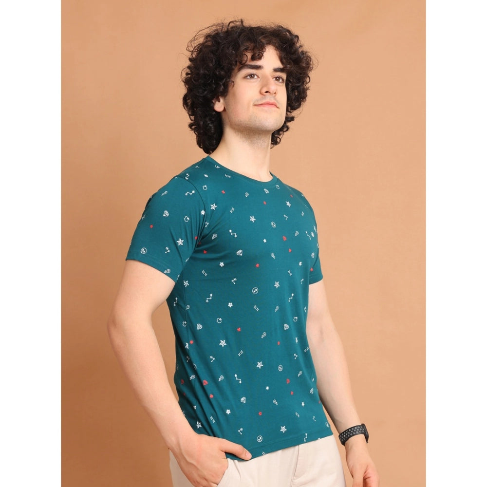 Amfyn Men's Casual Cotton Printed Round Neck Half Sleeve T-Shirt (Green)