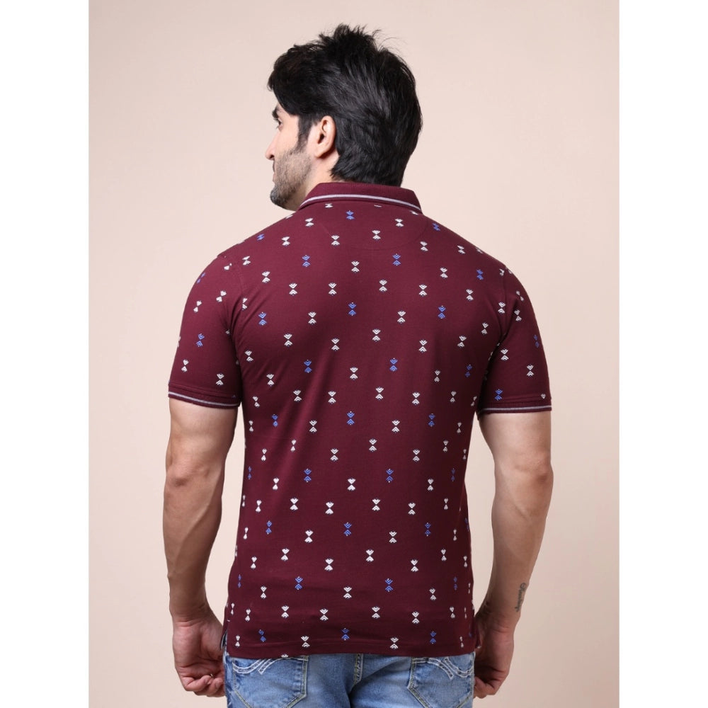 Amfyn Men's Casual Cotton Printed Polo Neck Half Sleeve T-Shirt (Plum)