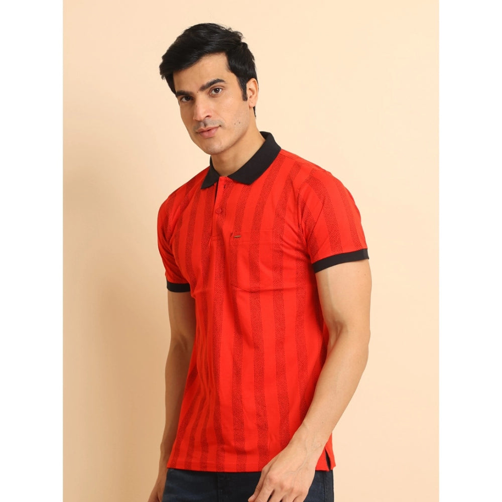 Amfyn Men's Casual Cotton Printed Polo Neck Half Sleeve T-Shirt (Red)