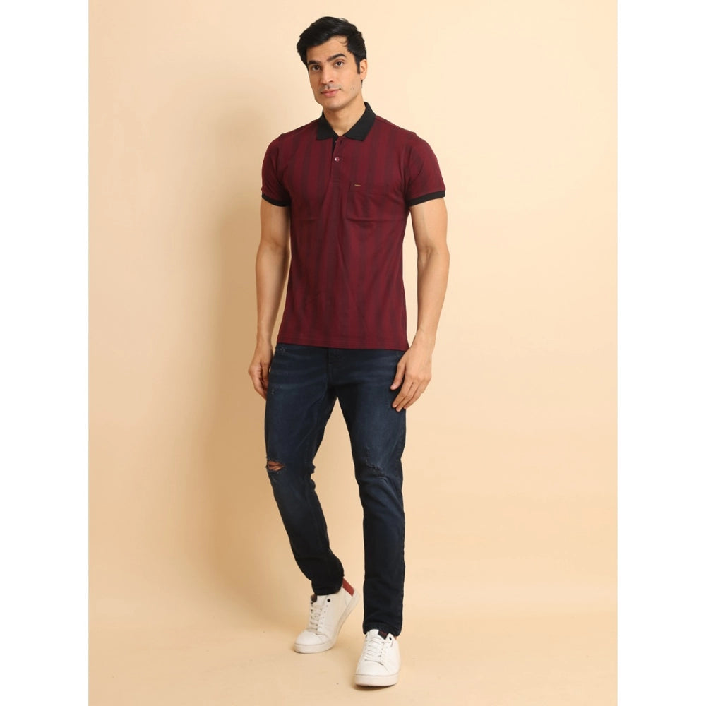 Amfyn Men's Casual Cotton Printed Polo Neck Half Sleeve T-Shirt (Plum)