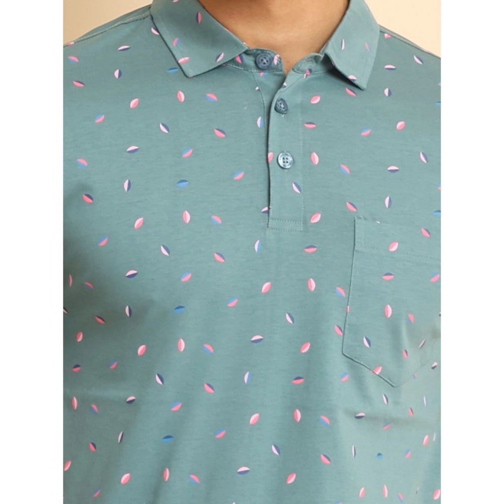 Amfyn Men's Casual Cotton Printed Polo Neck Half Sleeve T-Shirt (Grey)