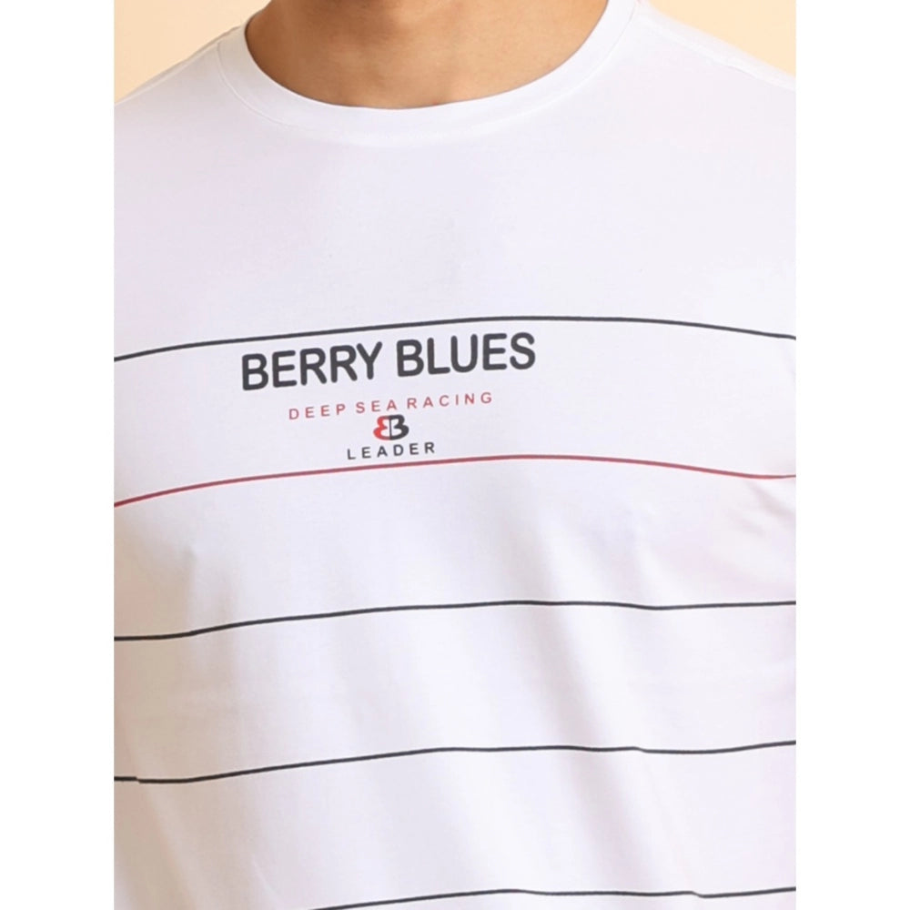 Amfyn Men's Casual Cotton Printed Round Neck Half Sleeve T-Shirt (White)