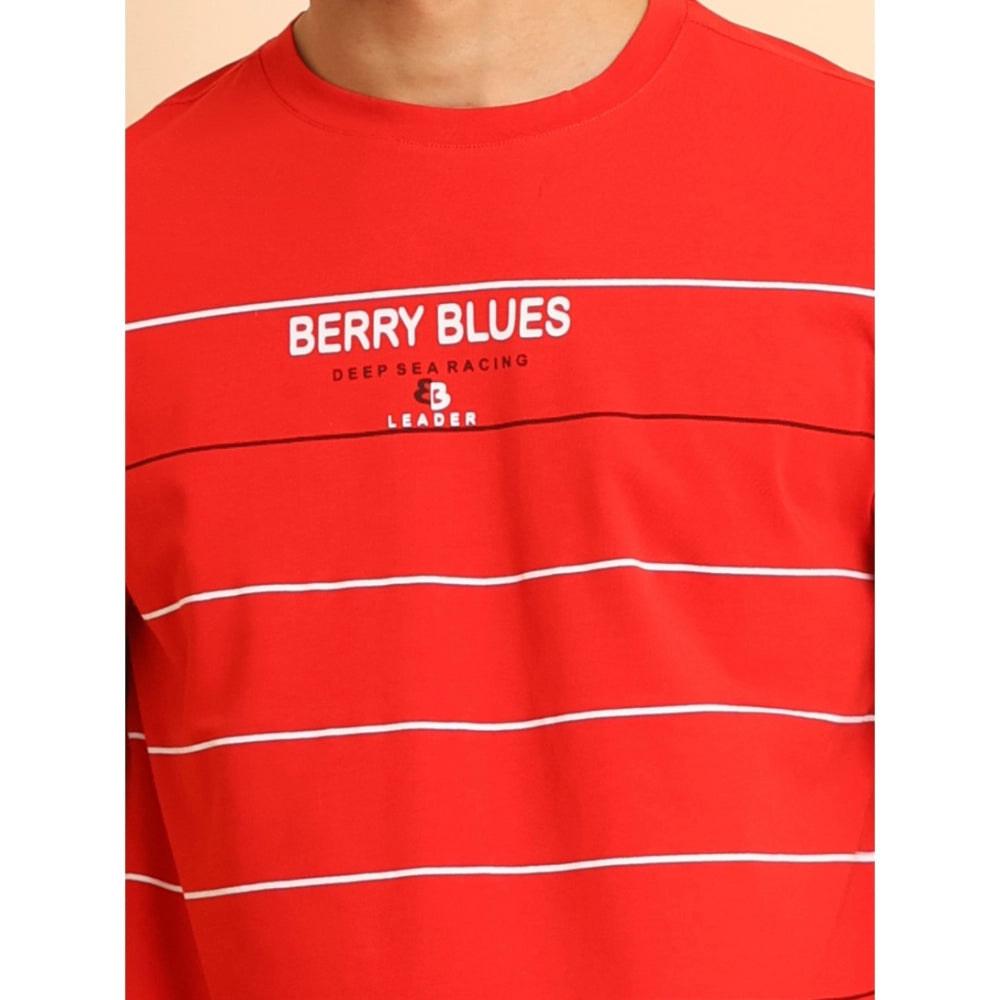 Amfyn Men's Casual Cotton Printed Round Neck Half Sleeve T-Shirt (Red)