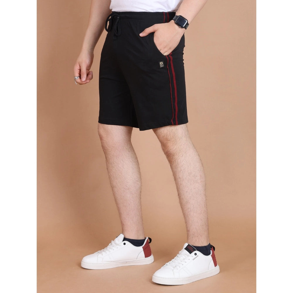 Amfyn Men's Casual Cotton Striped Above knee Shorts (Black)