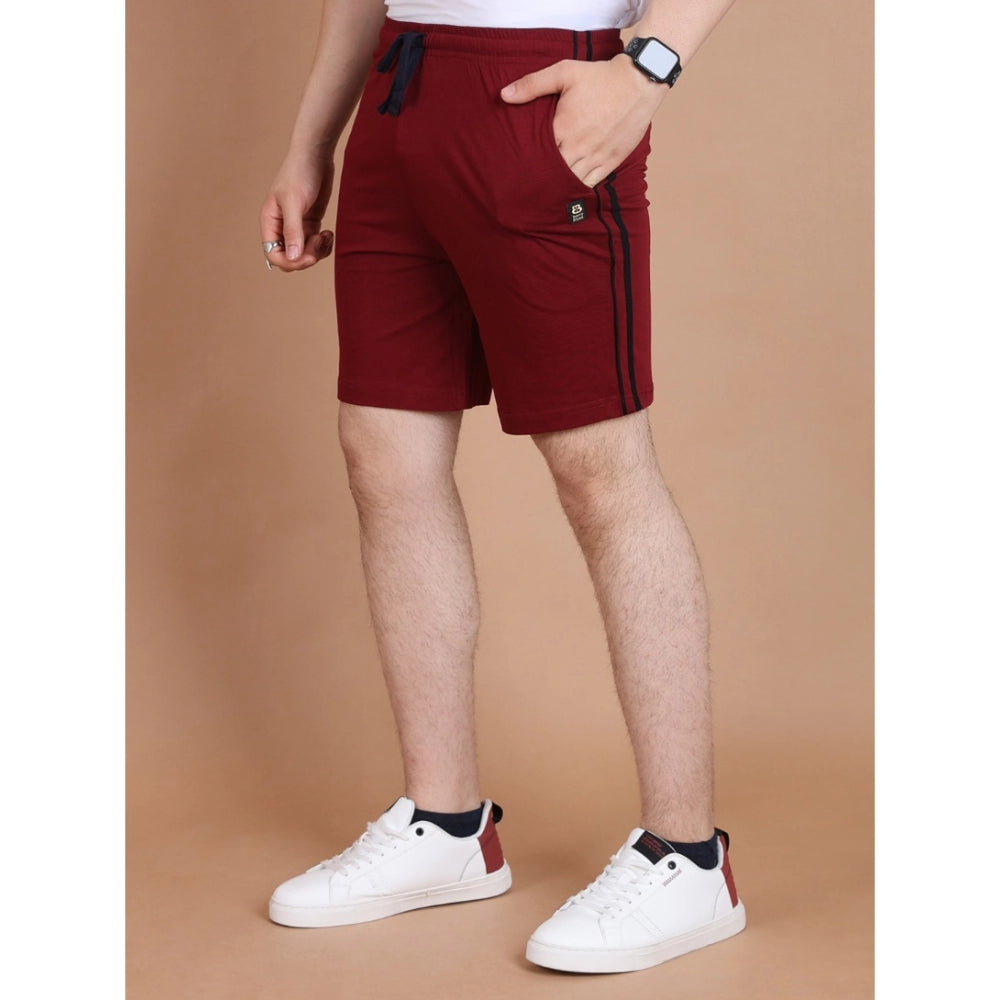 Amfyn Men's Casual Cotton Striped Above knee Shorts (Maroon)