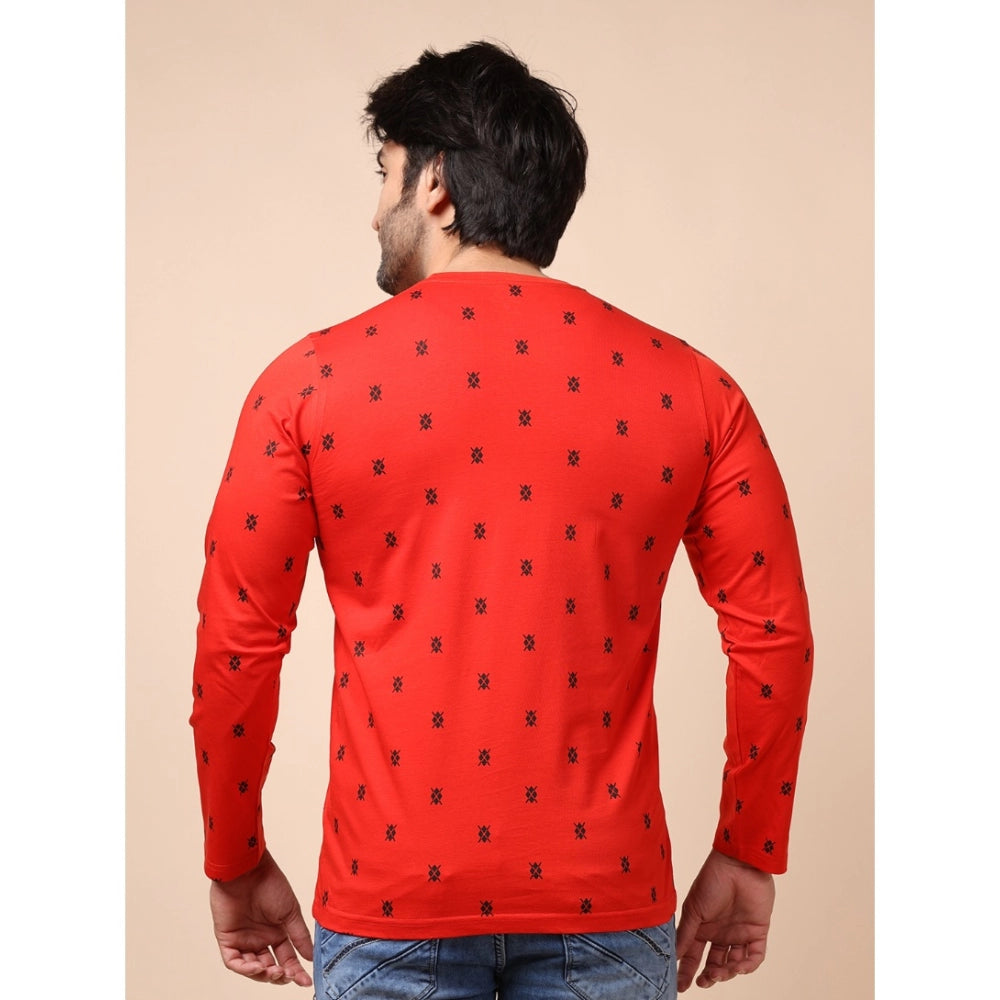 Amfyn Men's Casual Cotton Printed Round Neck Full Sleeve T-Shirt (Red)